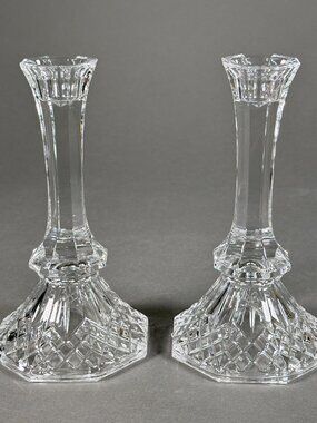 Pair Vintage Studio Silversmiths 43998 Octagon Flare Crystal Candlestick Holders